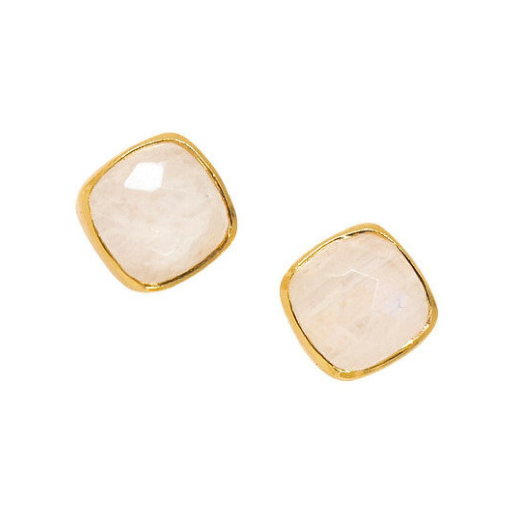 Square Studs in Moonstone-Earrings-Waffles & Honey Jewelry-Waffles & Honey Jewelry