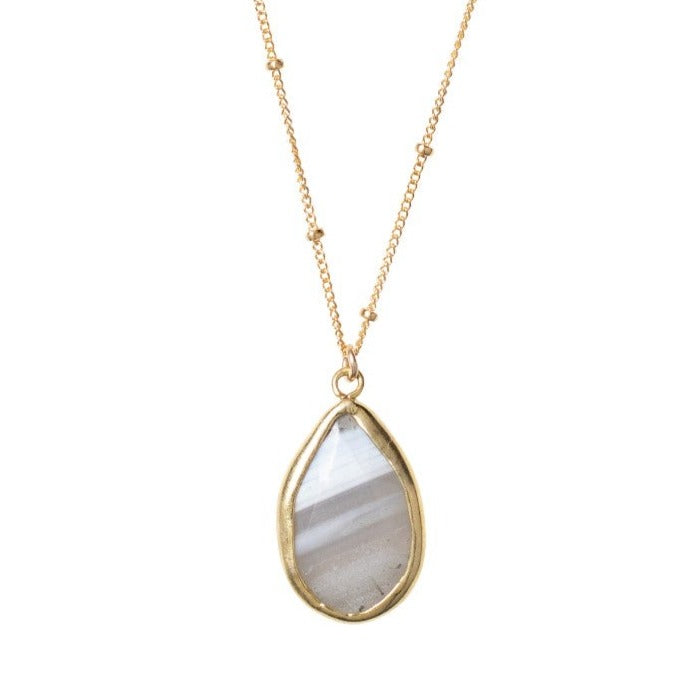 Striped Agate Teardrop Necklace