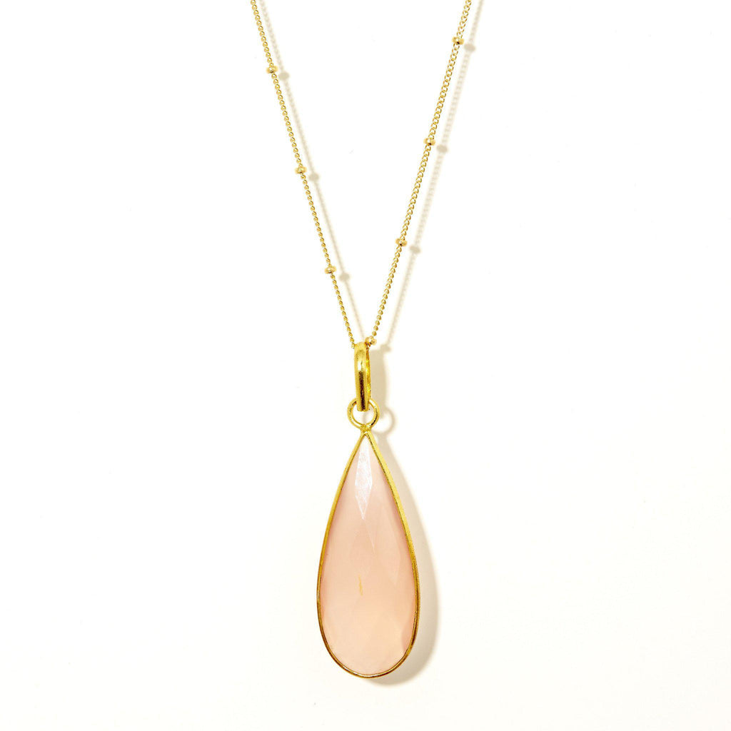 Teardrop Necklace in Pink Chalcedony-Necklaces-Waffles & Honey Jewelry-Waffles & Honey Jewelry