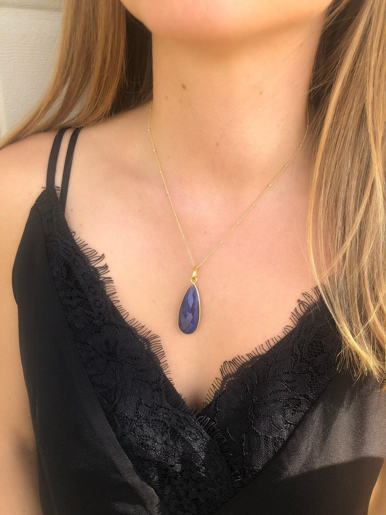 Teardrop Necklace in Sapphire-Necklaces-Waffles & Honey Jewelry-Waffles & Honey Jewelry