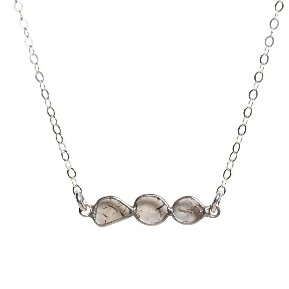 Three Diamond Slice Necklace in Silver