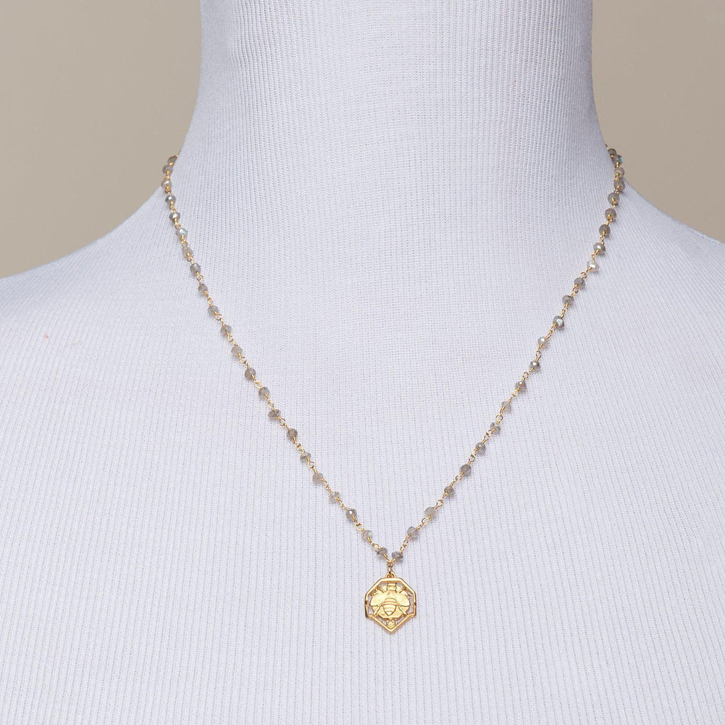 Tiffany Bee Necklace in Labradorite-Necklaces-Waffles & Honey Jewelry-Waffles & Honey Jewelry