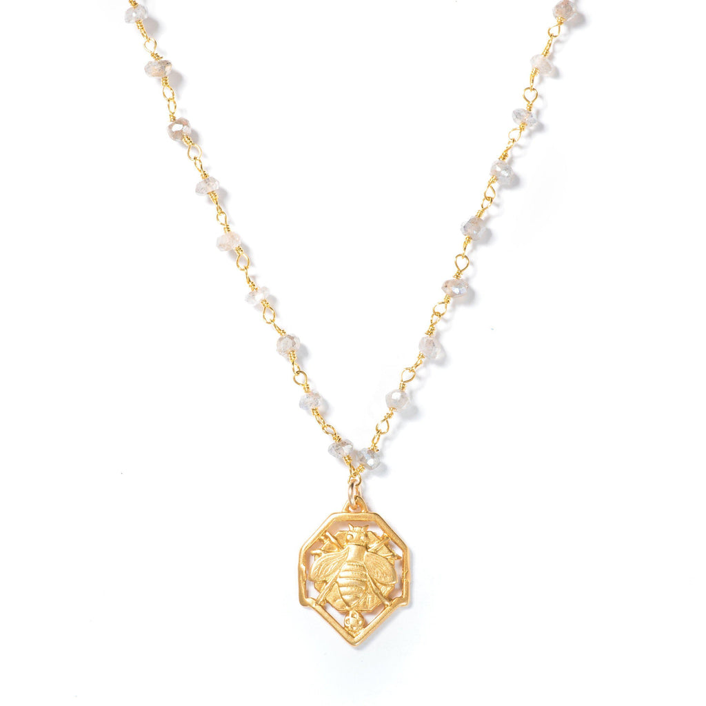 Tiffany Bee Necklace in Labradorite-Necklaces-Waffles & Honey Jewelry-Waffles & Honey Jewelry