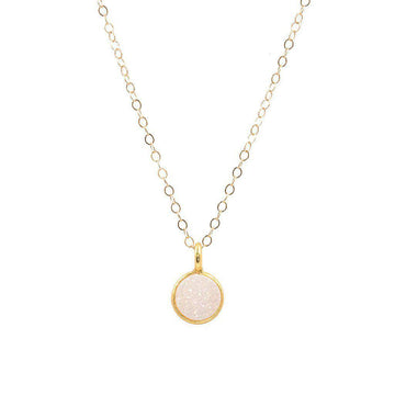 Tinkerbell Coin Necklace in White Druzy-Necklaces-Waffles & Honey Jewelry-Waffles & Honey Jewelry