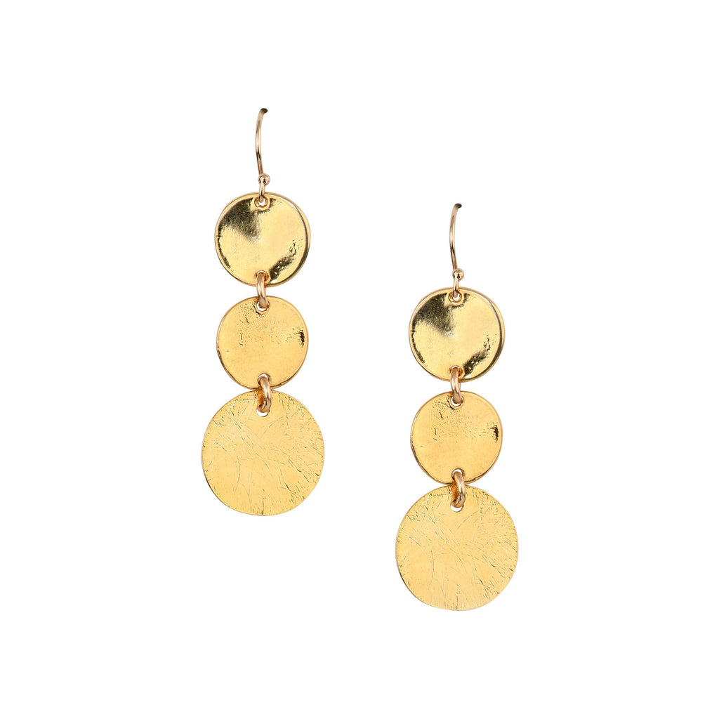 Triple Disc Earrings in Gold-Earrings-Waffles & Honey Jewelry-Waffles & Honey Jewelry